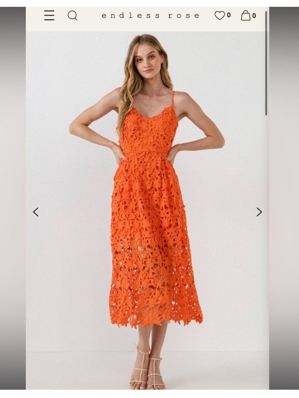Endless Rose Orange Crochet  Lace Midi Dress with pockets